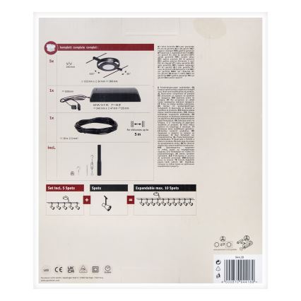 Paulmann 94418 - komplekts 5xLED/4,5W pilnīga ROUNDMAC 230V kabeļu sistēma, melna