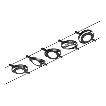 Paulmann 94418 - komplekts 5xLED/4,5W pilnīga ROUNDMAC 230V kabeļu sistēma, melna