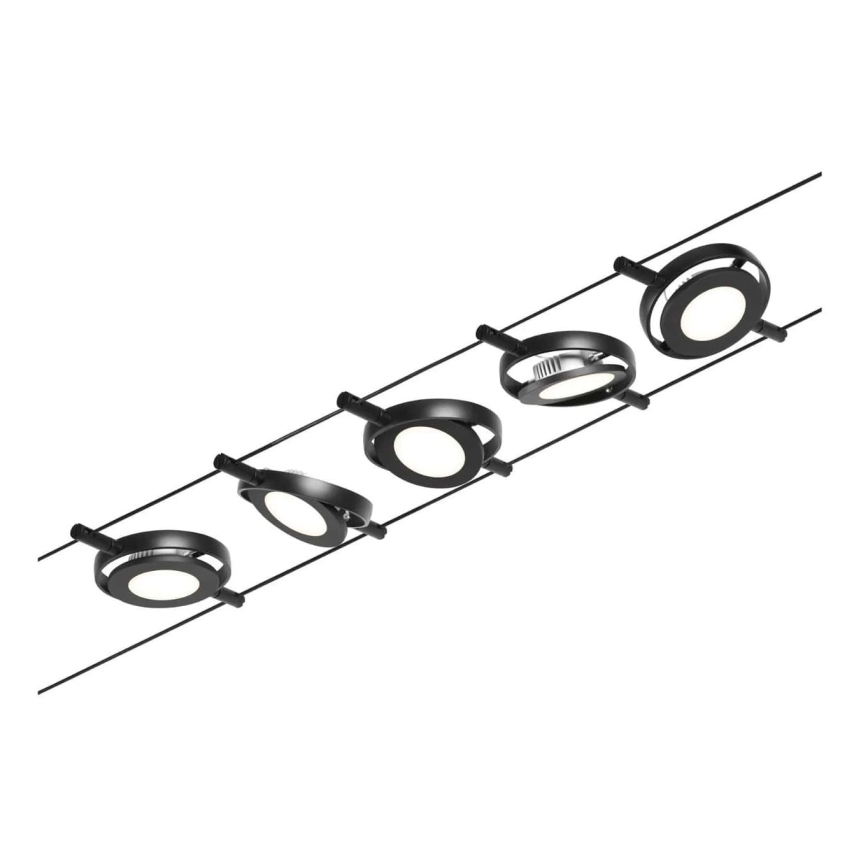 Paulmann 94418 - komplekts 5xLED/4,5W pilnīga ROUNDMAC 230V kabeļu sistēma, melna