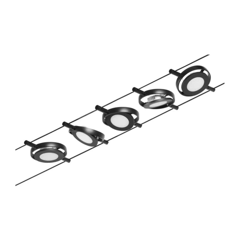 Paulmann 94418 - komplekts 5xLED/4,5W pilnīga ROUNDMAC 230V kabeļu sistēma, melna