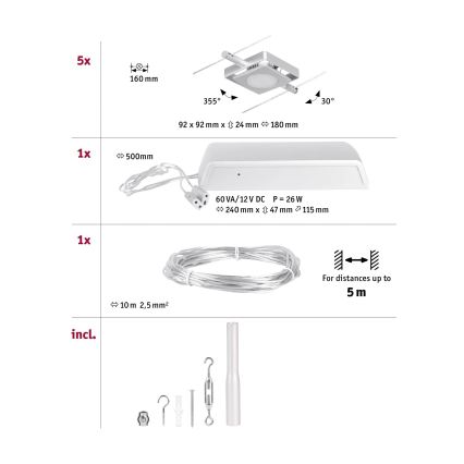 Paulmann 94420 - KOMPLEKTS 5xLED/4,5W Pilnīga trošu sistēma MAC 230V matēts hroms
