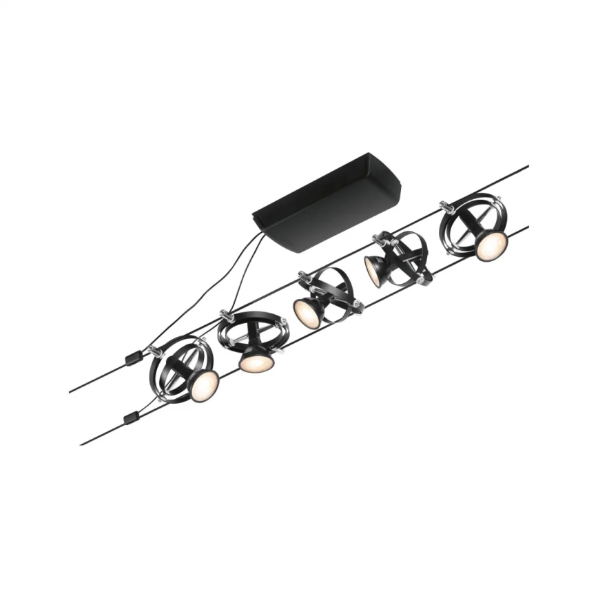 Paulmann 94440 - Komplekts 5xGU5,3/10W, pilna CARDAN kabeļu sistēma 230V, melna