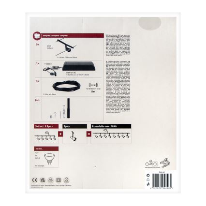 Paulmann 94446 - komplekts 5xGU5,3/10W, pilna SALT trošu sistēma 230V, melna