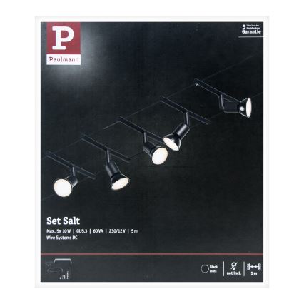 Paulmann 94446 - KOMPLEKTS 5xGU5,3/10W Gaismeklis virvju sistēmai SALT 230V melns