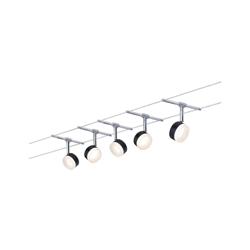 Paulmann 94457 - Komplekts 5xLED/4W virziena gaismekļiem kabeļu sistēmai CLEAR 230V melns/spīdīgs hroms