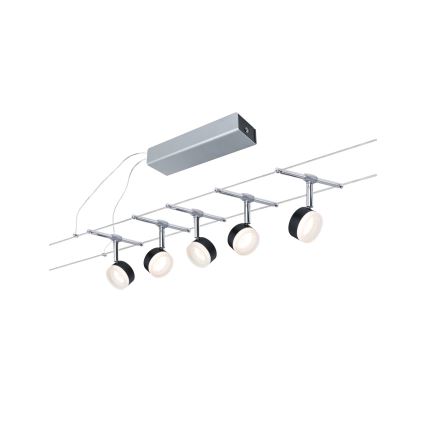 Paulmann 94457 - Komplekts 5xLED/4W virziena gaismekļiem kabeļu sistēmai CLEAR 230V melns/spīdīgs hroms