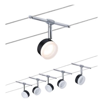 Paulmann 94457 - Komplekts 5xLED/4W virziena gaismekļiem kabeļu sistēmai CLEAR 230V melns/spīdīgs hroms