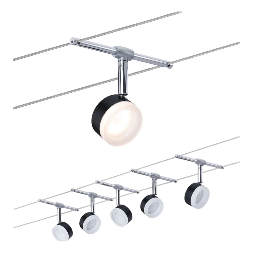 Paulmann 94457 - Komplekts 5xLED/4W virziena gaismekļiem kabeļu sistēmai CLEAR 230V melns/spīdīgs hroms