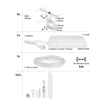 Paulmann 94483 - Komplekts 5x LED/4,8 W, pilna stieples sistēma FRAME 230 V, balta