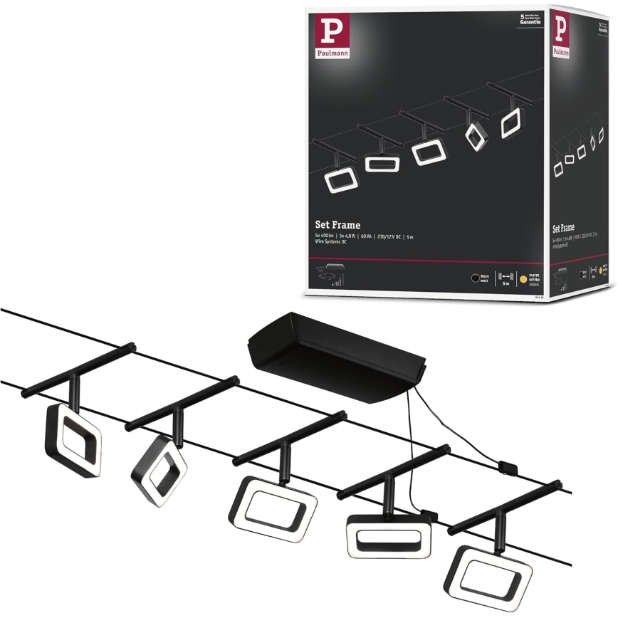 Paulmann 94485 - KOMPLEKTS 5xLED/4,8W Pilnīga kabeļu sistēma FRAME 230V melna
