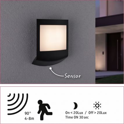 Paulmann 94513 - RGBW LED/8,2W IP44 Regulējams āra sienas gaismeklis ar kustības un krēslas sensoru PADEA 230V antracīts