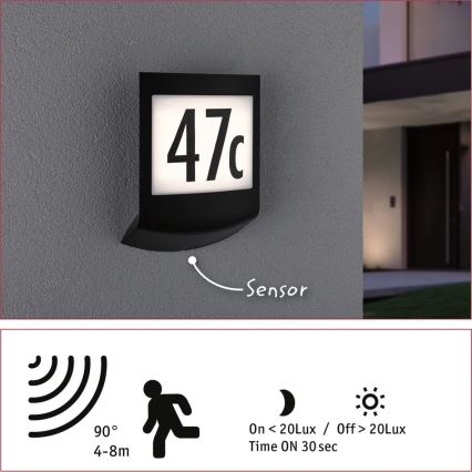 Paulmann 94513 - RGBW LED/8,2W IP44 Apgaismota mājas numura plāksne ar regulējamu spilgtumu un krēslas sensoru PADEA 230V antracīts