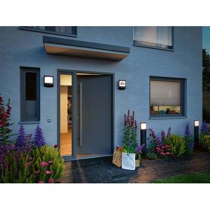 Paulmann 94514 - LED/8,5W IP44 Regulējams mājas numura apgaismojums ar kustības un krēslas sensoru PADEA 230V antracīts