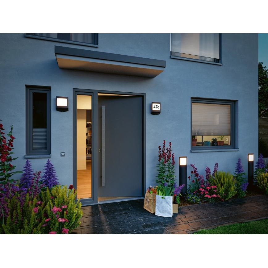 Paulmann 94514 - LED/8,5W IP44 Regulējams mājas numura apgaismojums ar kustības un krēslas sensoru PADEA 230V antracīts