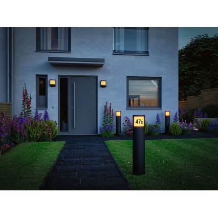 Paulmann 94514 - LED/8,5W IP44 Regulējams mājas numura apgaismojums ar kustības un krēslas sensoru PADEA 230V antracīts
