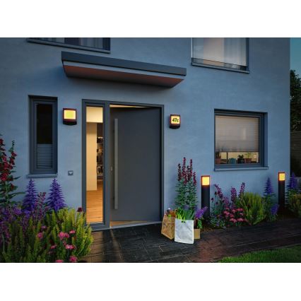 Paulmann 94515 - LED/8,5W IP44 Regulējams mājas numura gaismeklis ar kustības un krēslas sensoru PADEA 230V, antracīts