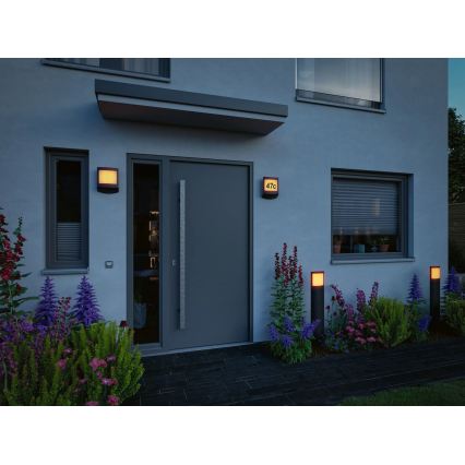 Paulmann 94515 - LED/8,5W IP44 Regulējams mājas numura gaismeklis ar kustības un krēslas sensoru PADEA 230V, antracīts