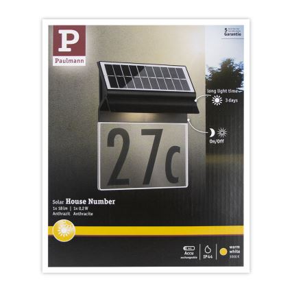 Paulmann 94694 - LED/0,2W IP44 Saules enerģijas mājas numurs NEDA 3,7V 1800 mAh
