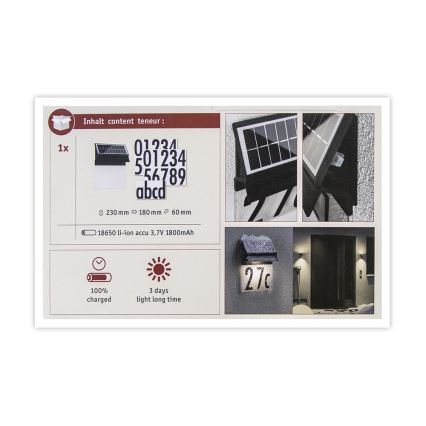 Paulmann 94694 - LED/0,2W IP44 Saules enerģijas mājas numurs NEDA 3,7V 1800 mAh