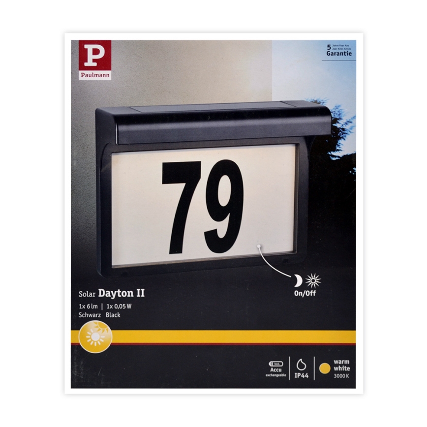 Paulmann 95388 - LED/0,05W IP44 Saules enerģijas mājas numurs ar sensoru DAYTON 4,8V