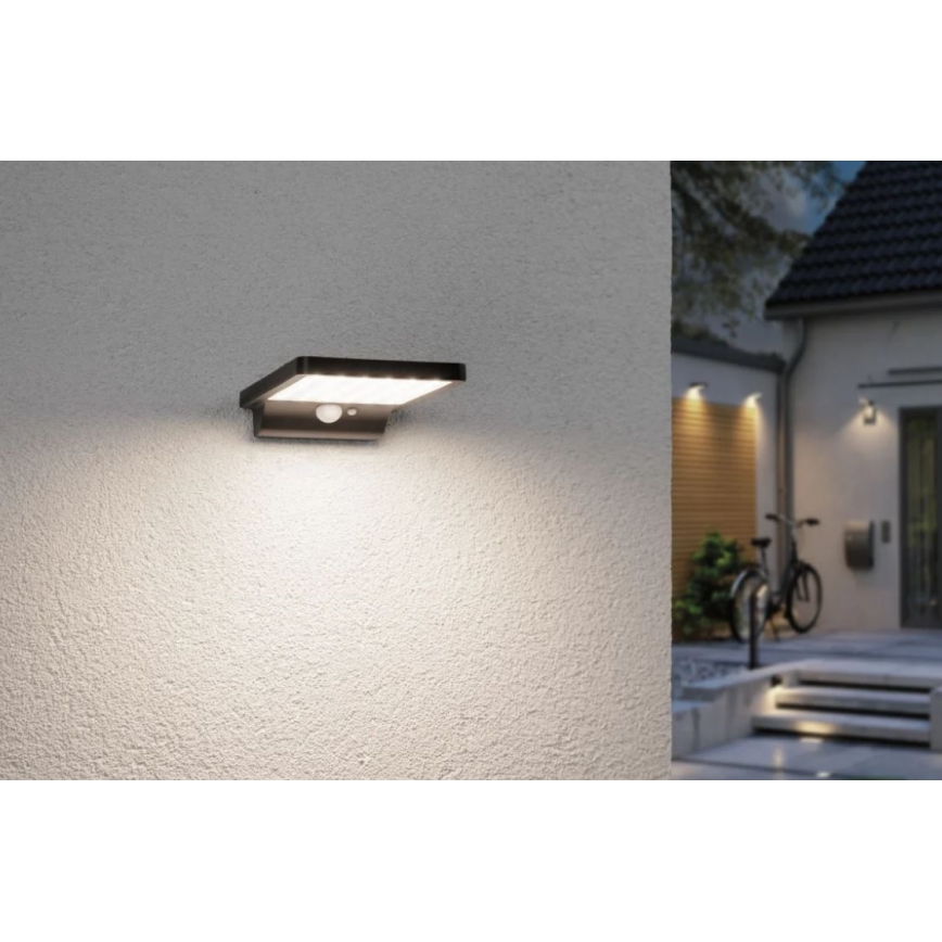 Paulmann 95393 - LED/4W IP44 Aptumšojama saules enerģijas sienas lampa ar sensoru SOLVEIG 3,7V