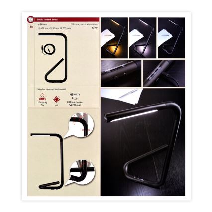 Paulmann 95424- LED/4,5W Aptumšojama skārienjūtīga galda lampa FLEXLINK 5V/USB 4400 mAh melna