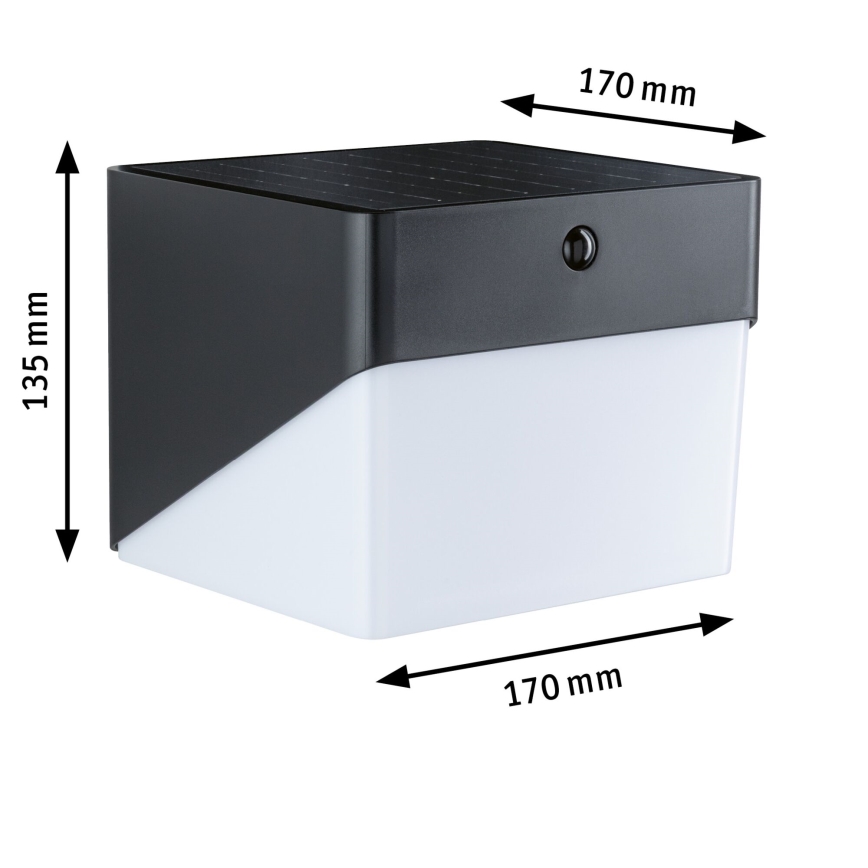 Paulmann 95746 - LED/2,3W IP44 Saules sienas gaismeklis ar sensoru EILEEN 3,7/230V 4000 mAh melns
