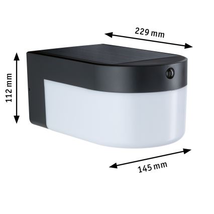 Paulmann 95747 - LED/2,3W IP44 Saules sienas gaismeklis ar sensoru CALYNE 3,7/230V 4000 mAh melns