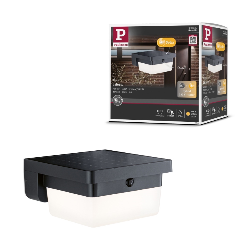 Paulmann 95748 - LED/2,3W IP44 Saules sienas gaismeklis ar sensoru ISLEEN 3,7/230V 4000 mAh melns