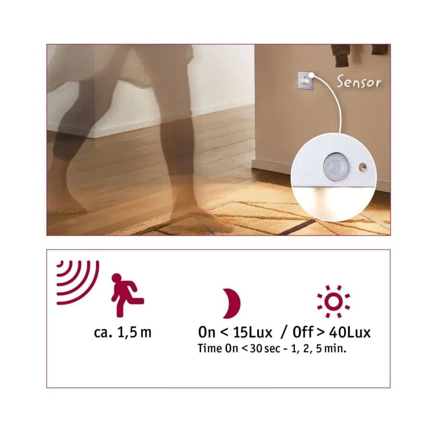 Paulmann  93134 - LED/1,2W Kāpņu telpas lampa ar sensoru EDGE 230V matēts hroms