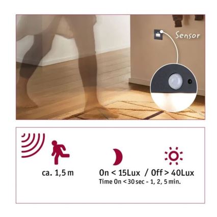 Paulmann  93135 - LED/1,2W Kāpņu telpas lampa ar sensoru EDGE 230V melna