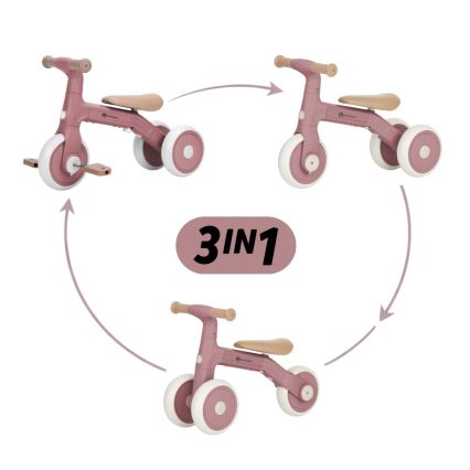 PETITE&MARS - Bērnu balansa ritenis 3 vienā BINGO Dusty Rose