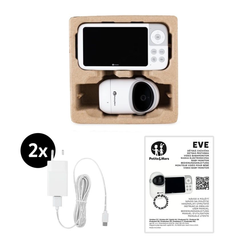 PETITE&MARS - Bērnu monitors ar ekrānu EVE 5.0 3,8V 3050 mAh