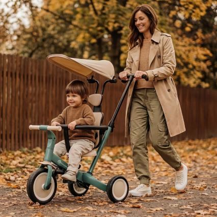PETITE&MARS - Bērnu trīsritenis 5 in 1 TURBO PLUS Misty Green