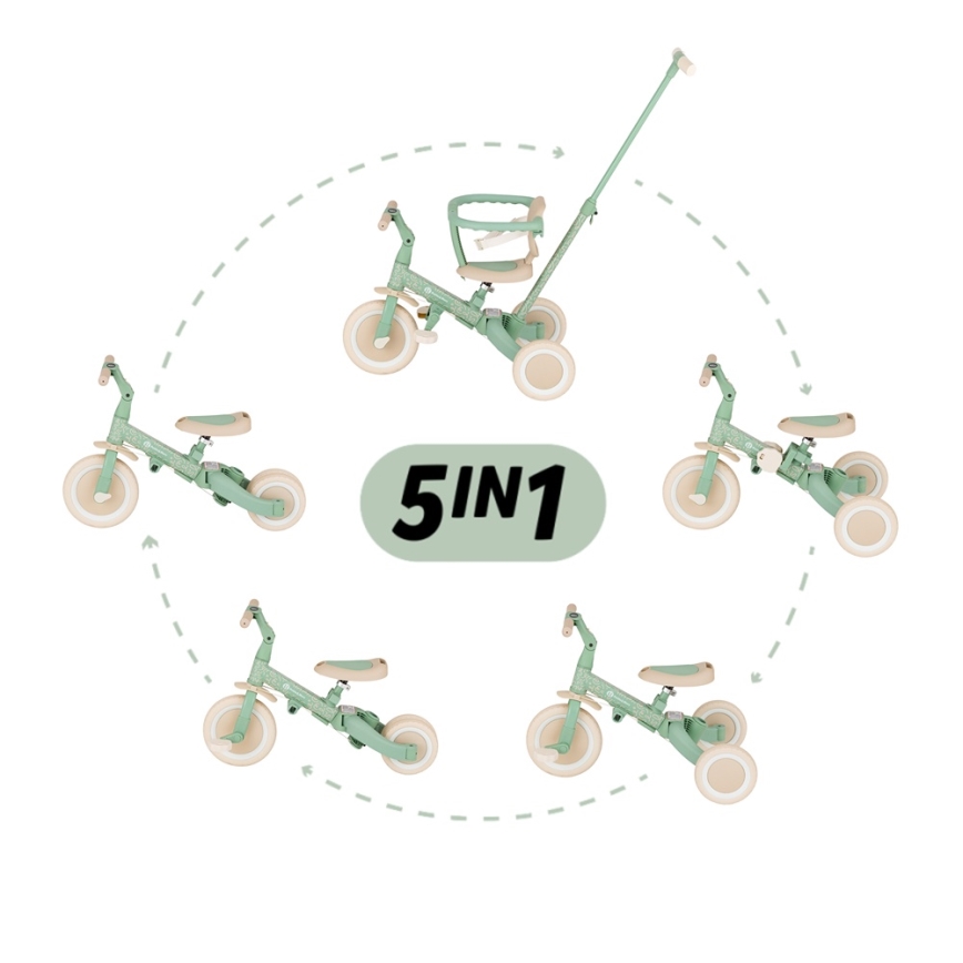 PETITE&MARS - Bērnu trīsritenis 5 vienā TURBO LIMITED Green Twist