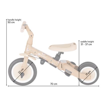 PETITE&MARS - Bērnu trīsritenis 5 vienā TURBO LIMITED Rozā pļava