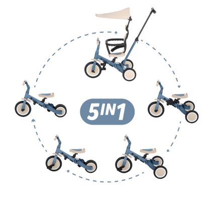 PETITE&MARS - Bērnu trīsritenis 5 vienā TURBO PLUS Okeāna zils