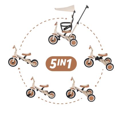 PETITE&MARS - bērnu trīsritenis 5‑in‑1 TURBO PLUS Desert Sand