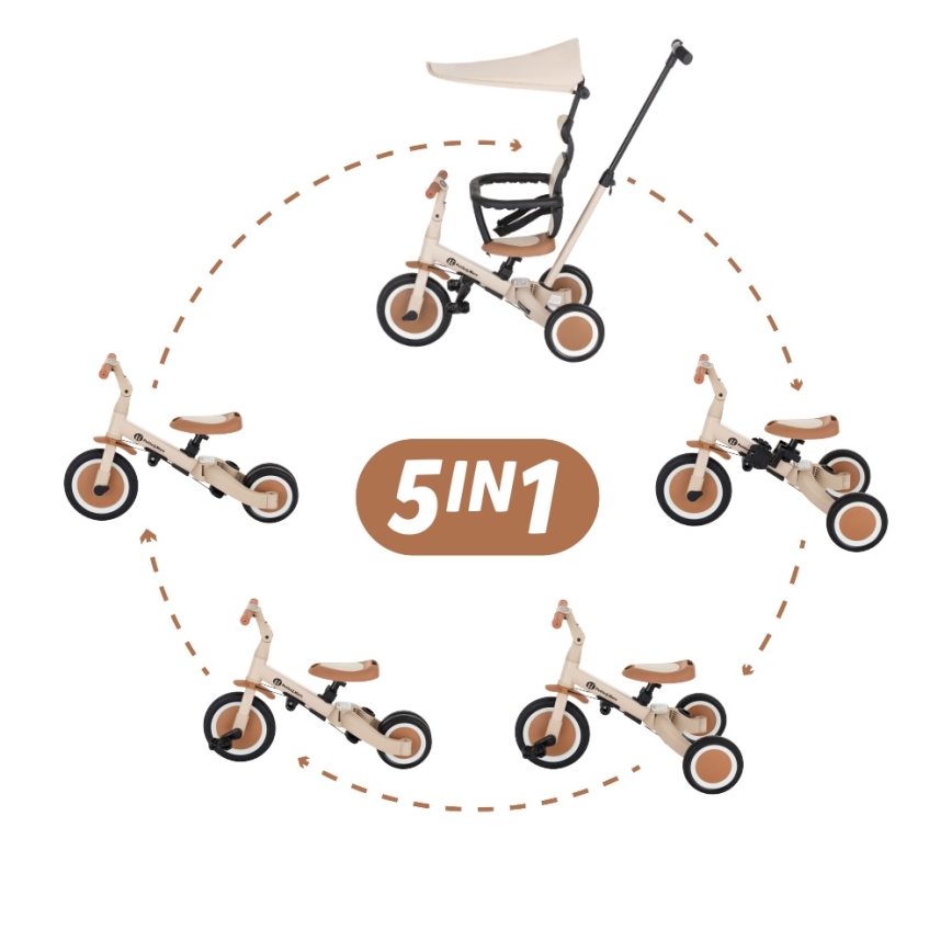 PETITE&MARS - bērnu trīsritenis 5‑in‑1 TURBO PLUS Desert Sand