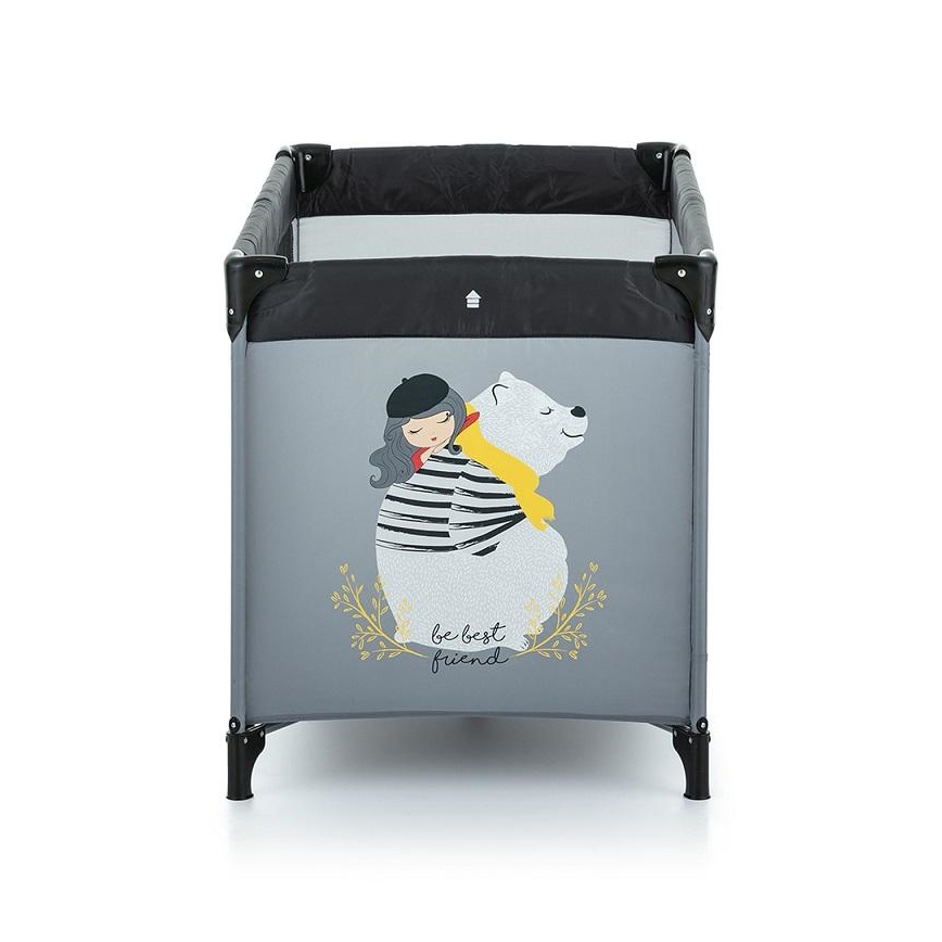 PETITE&MARS - Ceļojumu gultiņa NYJA TEDDY FRIEND COAL pelēka/melna