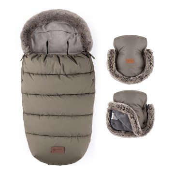 PETITE&MARS - KOMPLEKTS Bērnu guļammaiss 4 vienā COMFY + ratu roku sildītāji FURRY Mocha Mousse