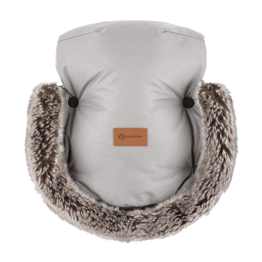 PETITE&MARS-KOMPLEKTS Bērnu ratu maiss 4in1 ARCTIC + stroller roka muffs FURRY Champagne Shower
