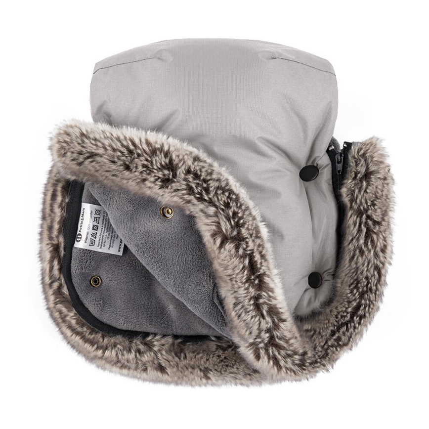 PETITE&MARS-KOMPLEKTS Bērnu ratu maiss 4in1 ARCTIC + stroller roka muffs FURRY Champagne Shower