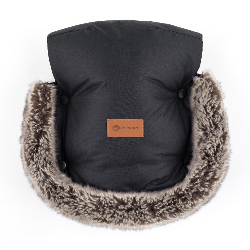 PETITE&MARS - KOMPLEKTS Bērnu ratu maiss 4in1 ARCTIC + stroller roka muffs FURRY Forever Black