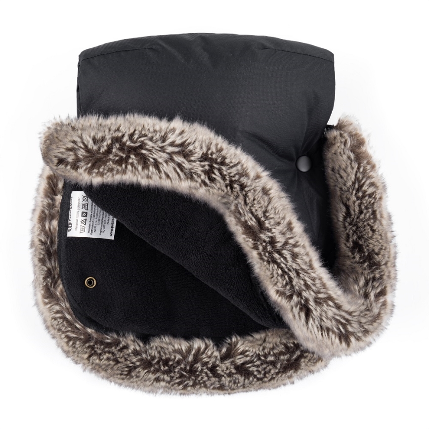 PETITE&MARS - KOMPLEKTS Bērnu ratu maiss 4in1 ARCTIC + stroller roka muffs FURRY Forever Black