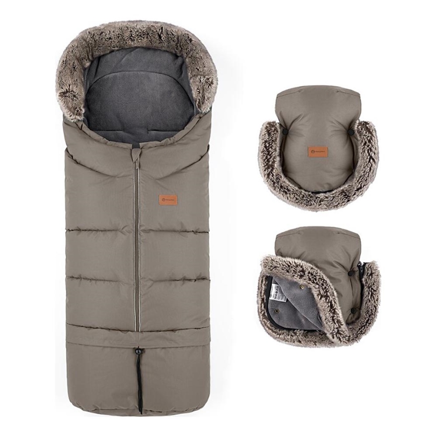PETITE&MARS - KOMPLEKTS Bērnu ratu maiss 4in1 ARCTIC + stroller roka muffs FURRY Mocha Mousse