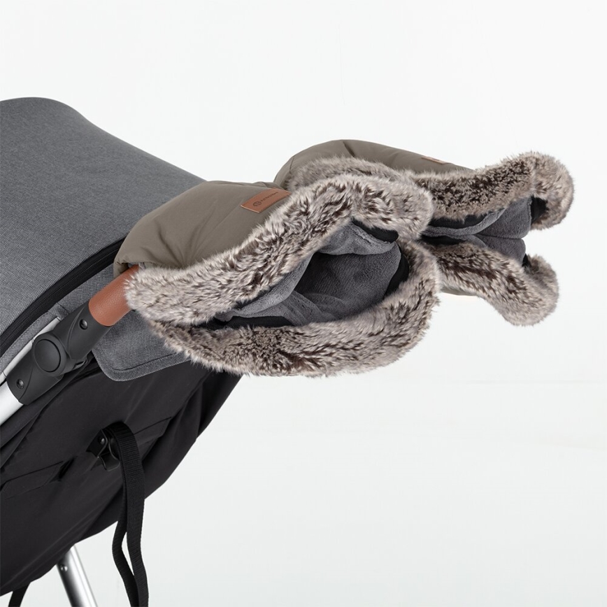 PETITE&MARS - KOMPLEKTS Bērnu ratu maiss 4in1 ARCTIC + stroller roka muffs FURRY Mocha Mousse