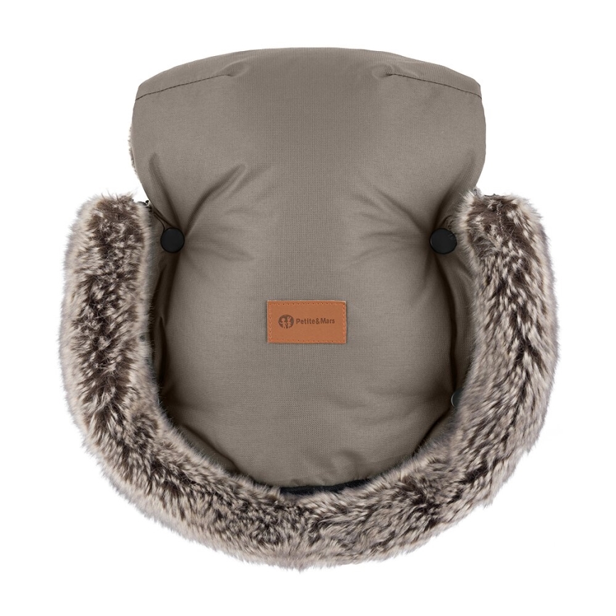 PETITE&MARS - KOMPLEKTS Bērnu ratu maiss 4in1 ARCTIC + stroller roka muffs FURRY Mocha Mousse