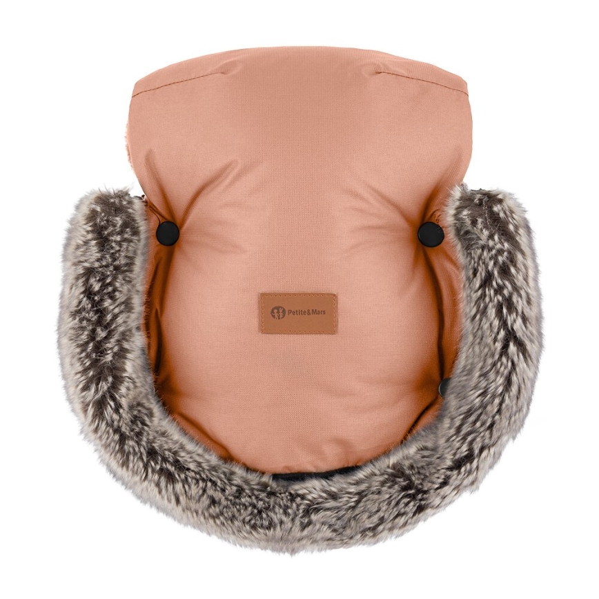 PETITE&MARS - KOMPLEKTS Bērnu ratu maiss 4in1 ARCTIC + stroller roka muffs FURRY Pastel Peach