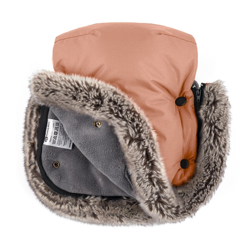 PETITE&MARS - KOMPLEKTS Bērnu ratu maiss 4in1 ARCTIC + stroller roka muffs FURRY Pastel Peach